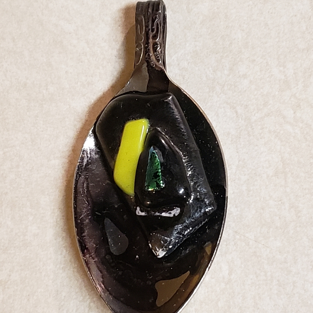 Handmade One of a Kind Spoon Pendant with Fused Glass